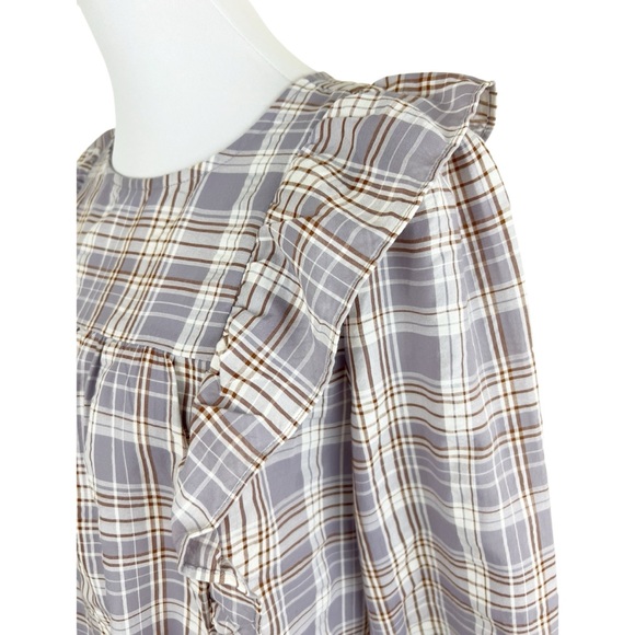 Ann Taylor Loft Plaid Ruffle Trim Long Sleeve Blouse Size Medium Petite - Picture 4 of 9